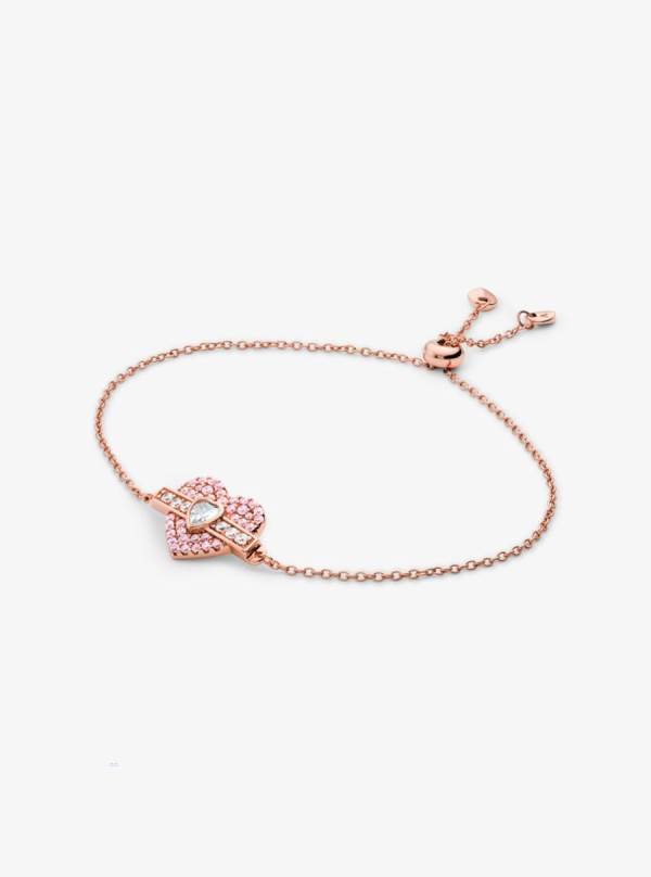 Damske Naramky Michael Kors 14K Rose-Gold Plated Sterling Silver Pavé Heart Ruzove Zlate - Šperky Michael Kors Outlet | STQCO-3052